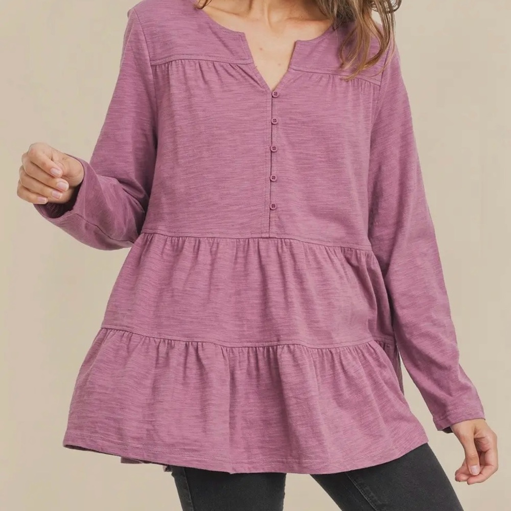 Cotton Blue Casual Rose Blouse with Button Detail